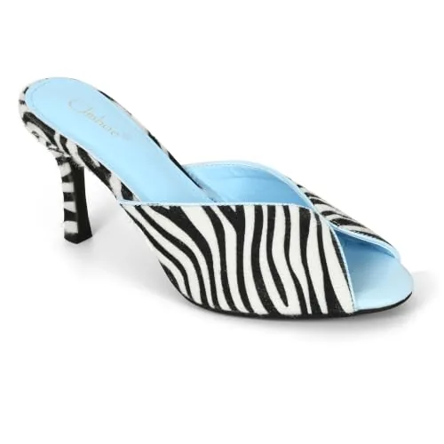 Clmhoe Suede Zebra Print Open Peep Toe Stiletto Mules