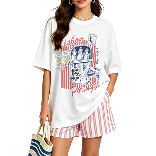 Y2k Oversized Vintage Sardine Fish Print T-shirt
