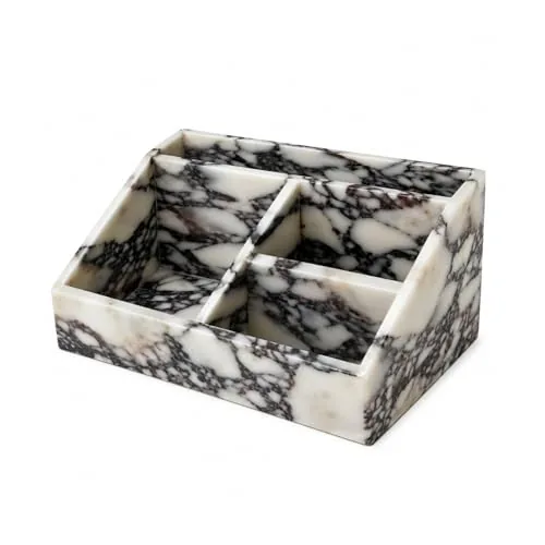 Artisanal Abode Natural Marble Desk and Makeup Organizer