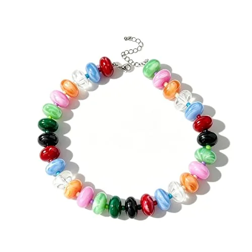 ANGLEQUEEN Acrylic Big Bead Boho Statement Choker Necklace